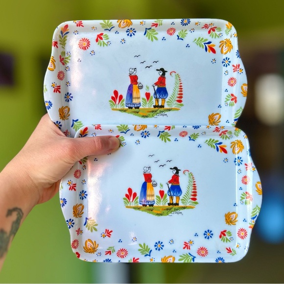 VTG Colonial Still Life Farmhouse Cottagecore Melamine Trays Set of 2 Decor - Picture 7 of 7